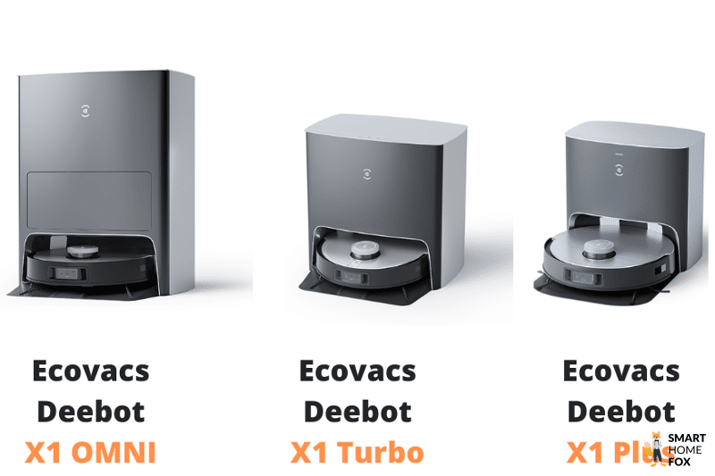 Различные варианты из серии Deebot X1 от Ecovacs на белом фоне